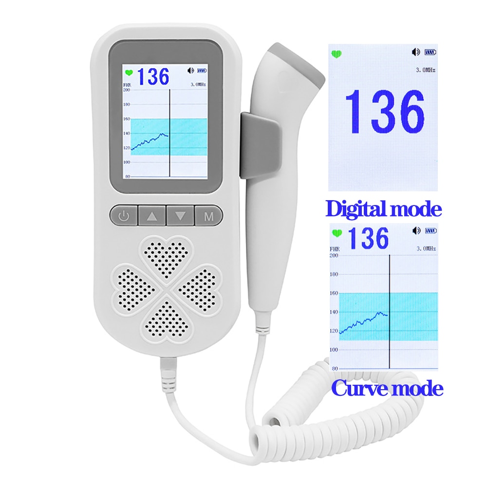 Digital Curve 3.0MHz Ultrasound Fetal Doppler Baby Heart Beat 0 Radiation Pregnant Gravida Infant Heart Rate Monitor Dual Mode