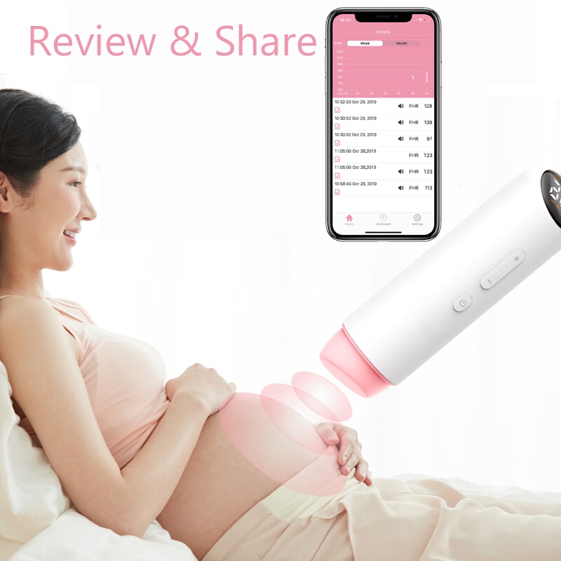 Chargeable Bluetooth Doppler Fetal Smart Fetal Heart Monitor Pregnant baby Heartbeat Data Recording LED Display Signal Detectio