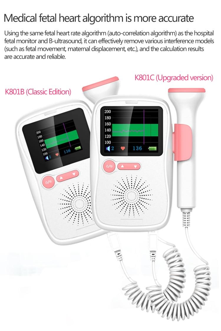 Upgraded Color LCD Curve Doppler Fetal Heart rate Monitor Home Pregnancy Baby Fetal Sound Heart Rate Detector No Radiation