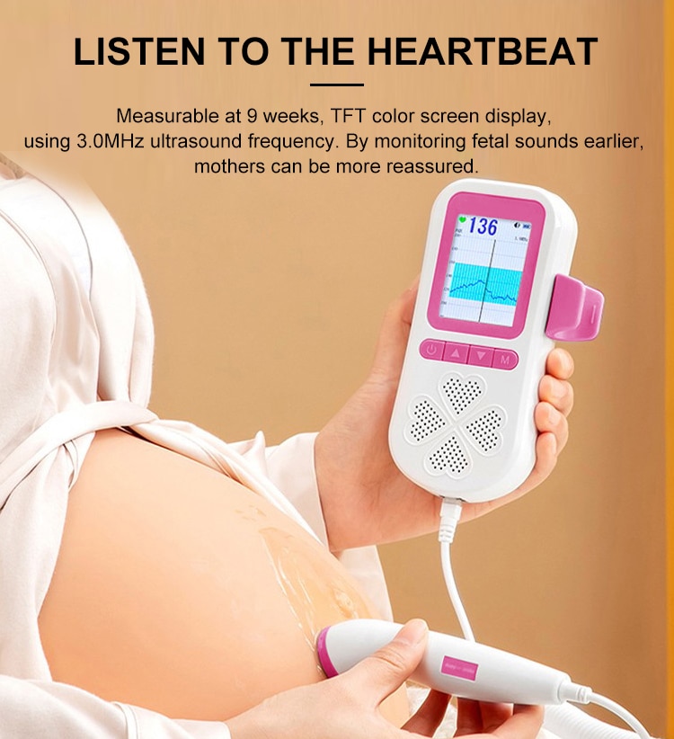 Chargeable Fetal Doppler Pregnant 3.0Mhz Upgrade Probe For Pregnant Doppler Fetal Baby Heart Rate Monitor USB Charging Free box