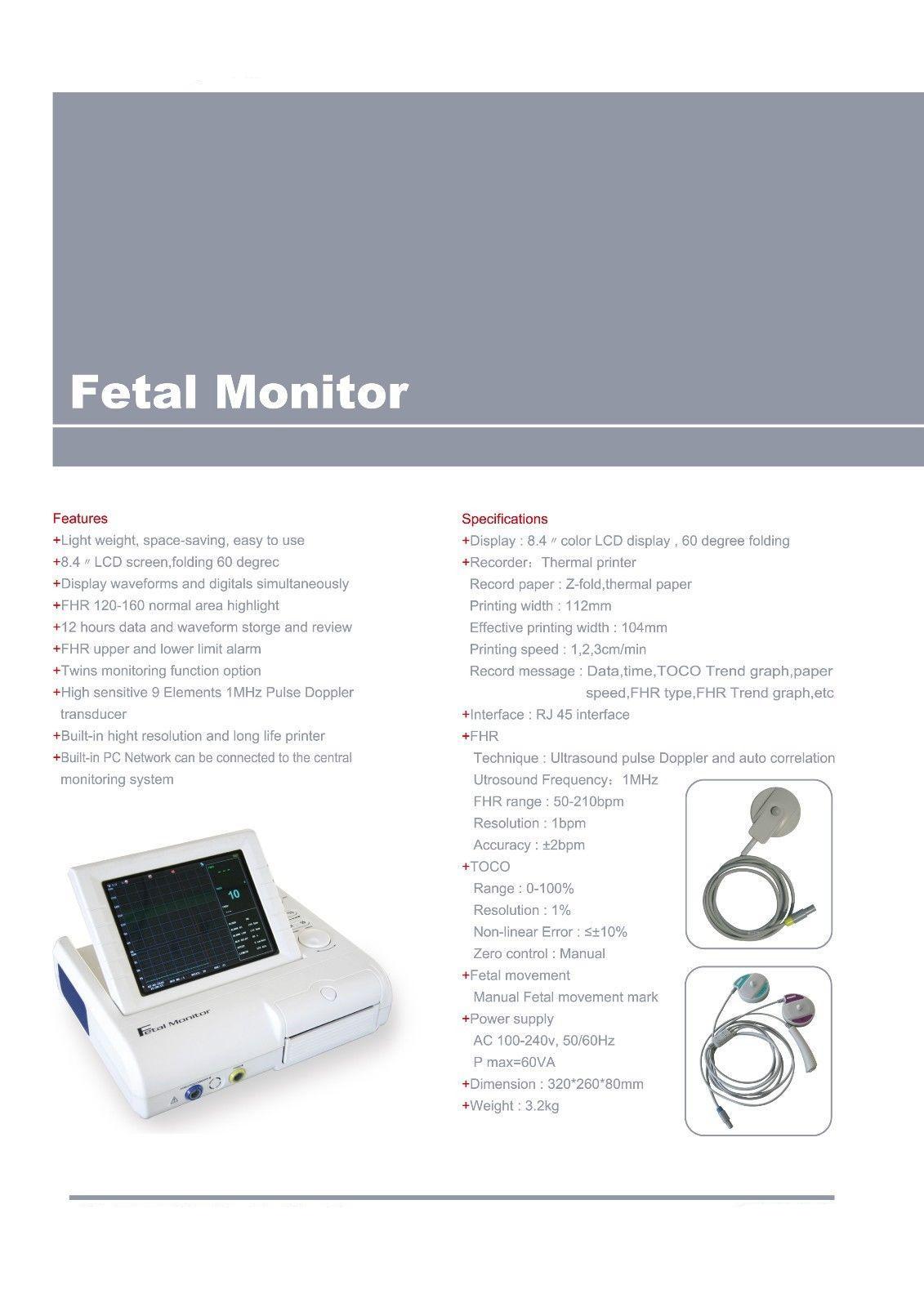 Contec CMS800G Color Display Fetal Monitor Twins Probe Real-time Printing Acquire Abnormal FHR,TOCO,FMOV 3 in 1Transducers Alarm