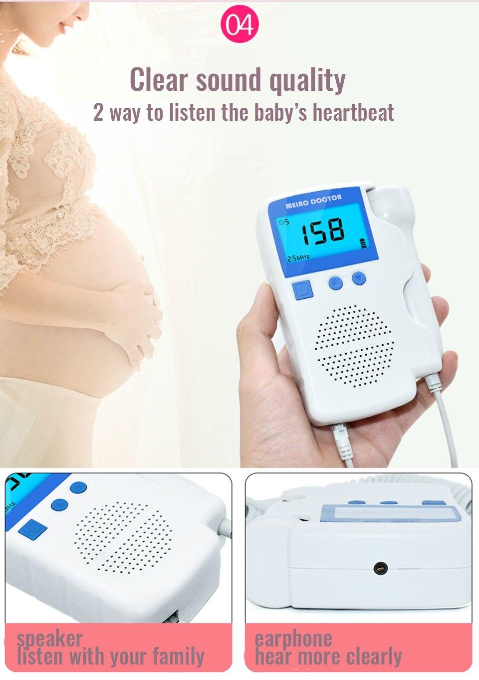 Ultrasonic Prenatal Fetal Doppler 3.0 MHz Probe Baby Heart Rate Detector Heartbeat Monitor For Pregnant Women