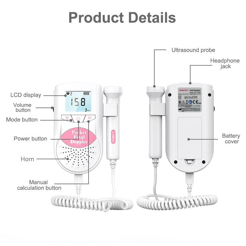 Medical Fetal Doppler Ultrasound Baby Heartbeat Vascular Pocket Prenatal Detector Home Pregnant Heart Rate Monitor 3.0MHz