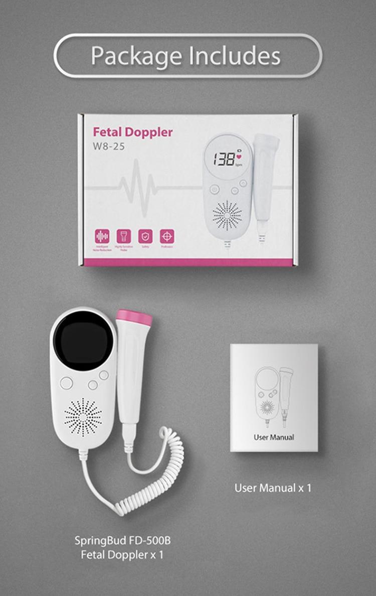 Fetal Doppler Upgraded 2.5MHz Probe Heart Beat Monitor Pregnant Household Portable Backlight LCD Display Baby Heartreat Detector