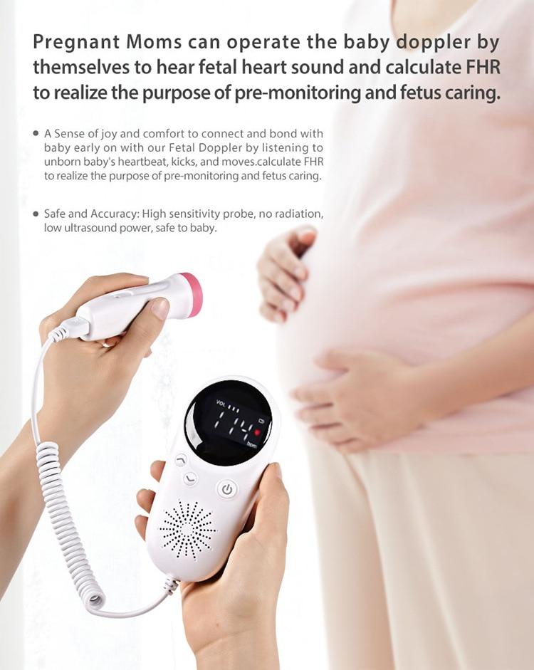 Fetal Doppler Upgraded 2.5MHz Probe Heart Beat Monitor Pregnant Household Portable Backlight LCD Display Baby Heartreat Detector