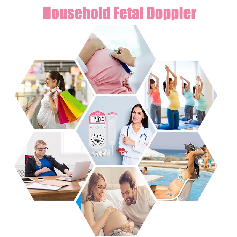 Fetal Doppler Baby Monitor Ultrasound Baby Heart rate Monitor Home Pregnant Doppler LCD Display Sonar Doppler 2.5M No Radiation