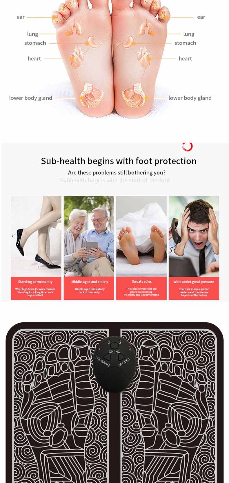 EMS Intelligent Foot Massager Muscle Blood Circulation Acupoint Stimulation Health Pad Wireless Smart Pedicure Training Device