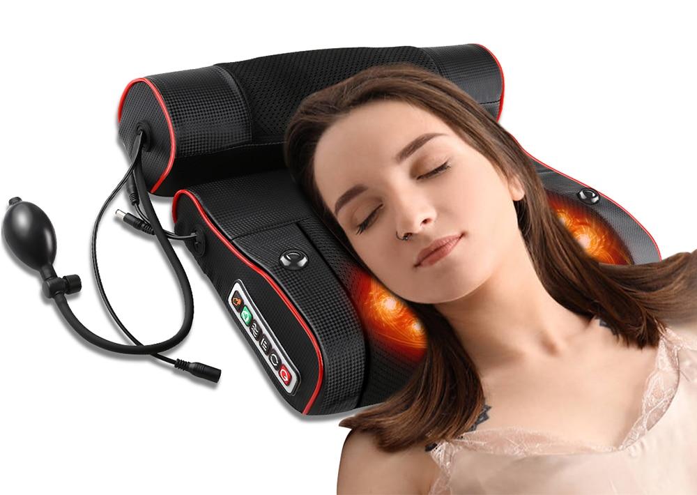 Electric Neck Relaxation head Massage Pillow Back Heating Kneading Infrared therapy shiatsu AB pillow Massager