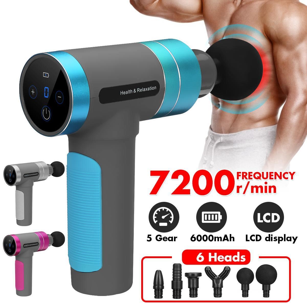 Muscle Massage Gun 7200r/min Profession Sport Therapy Massager Body Relaxation Pain Relief Slimming Shaping Massager 6 Heads