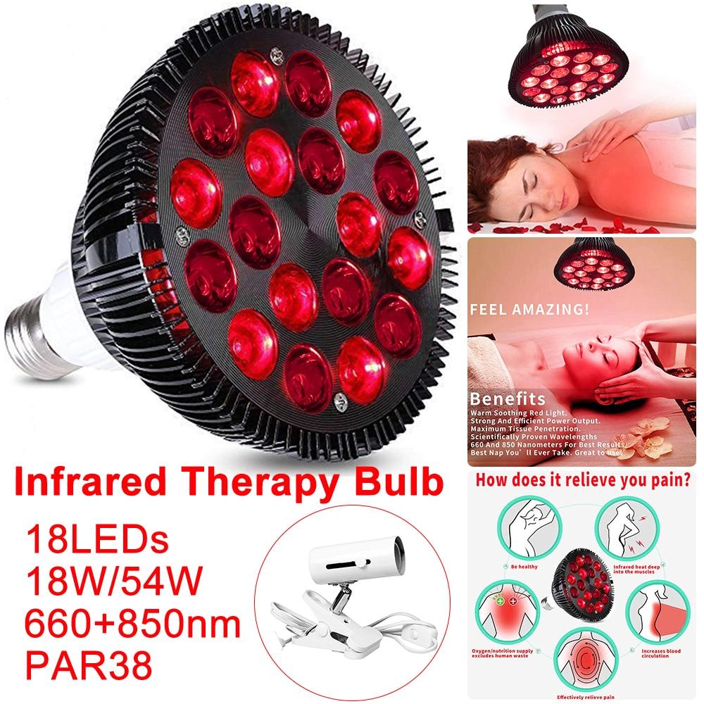 LED Red Light Therapy Lamp Bulb 18/54W Infrared Light 660nm 850nm Therapy Device Skin Health Care Back Shoulder Pain Relief