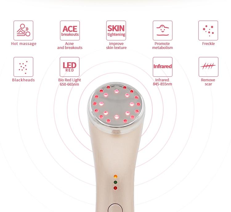 Red Light Therapy Rf Beauty Equipment Heating Function Facial Beauty Device Skin Rejuvenation Tightening Infrared Face Massager