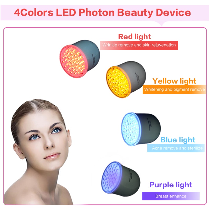 4 Color Photon LED Skin Rejuvenation Red Blue Yellow Light Skin Care Tighte IPL Acne Collagen Whitening Therapy Device For Face