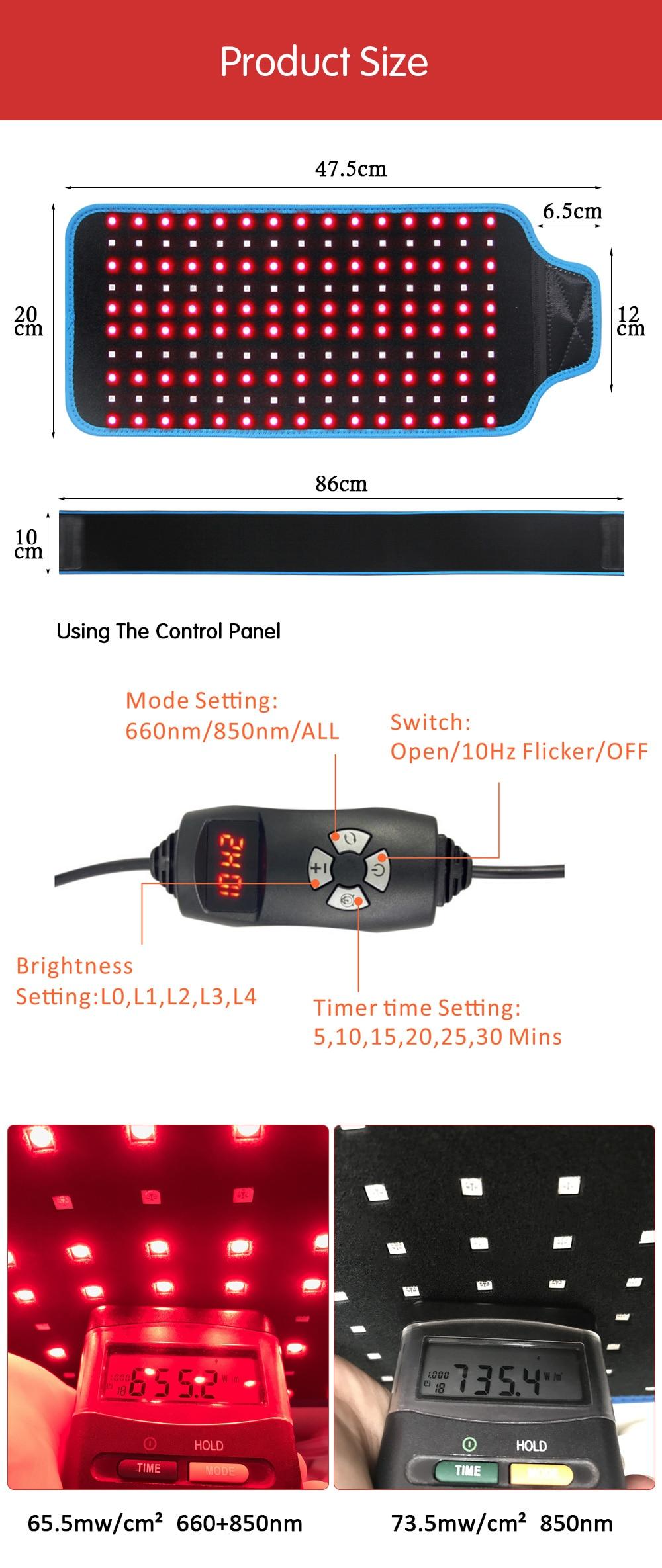 Red Light Therapy Belt Device, 660nm Red Light and 850nm Near Infrared Light Large wrap pad for Skin, Pain Relief Blood Circulat