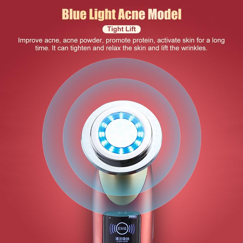 Blue & Red LED Light Therapy Photon Acne Treatment Ultrasonic Rechargeable EMS Beauty Face Lifting Facial Double Chin reducer