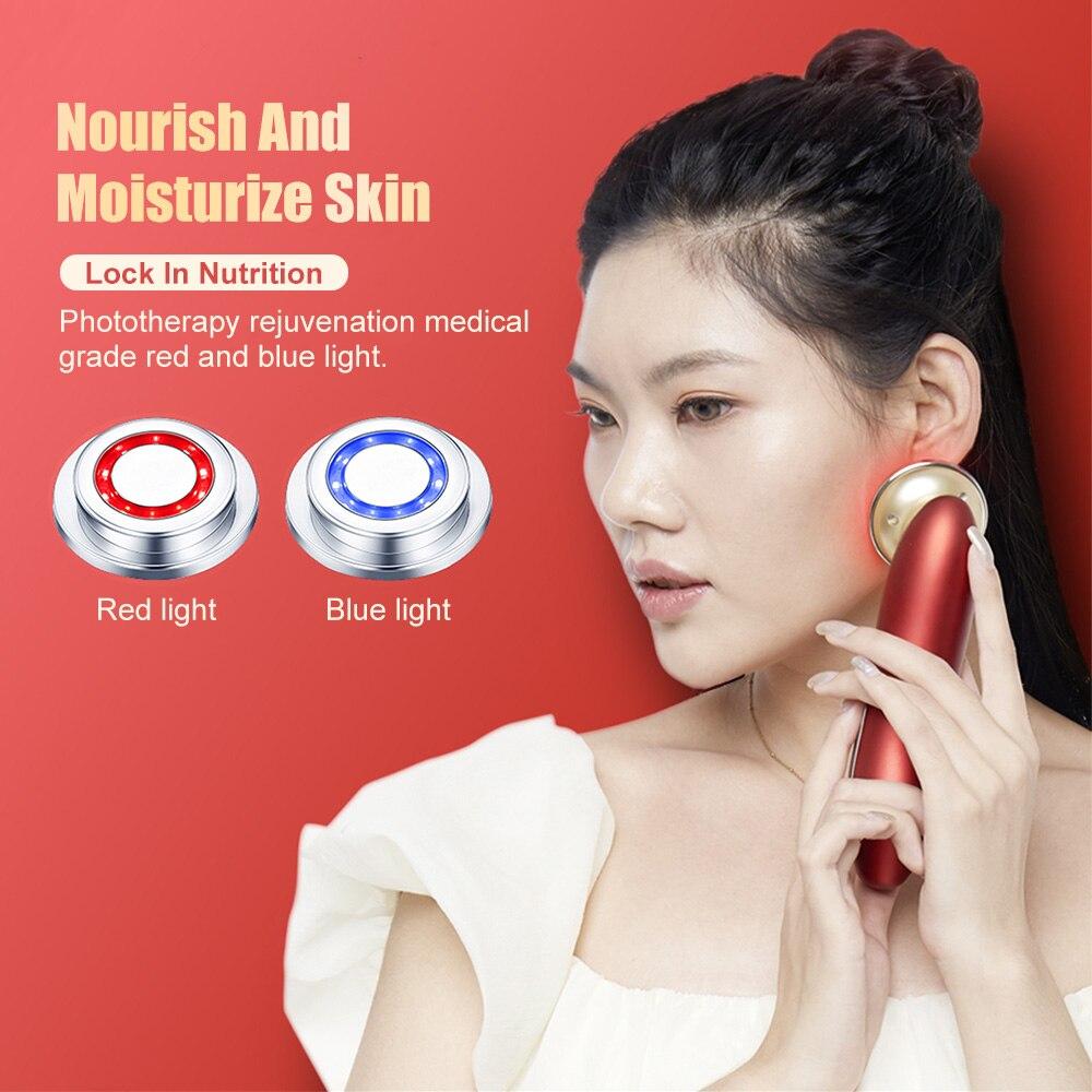 Blue & Red LED Light Therapy Photon Acne Treatment Ultrasonic Rechargeable EMS Beauty Face Lifting Facial Double Chin reducer