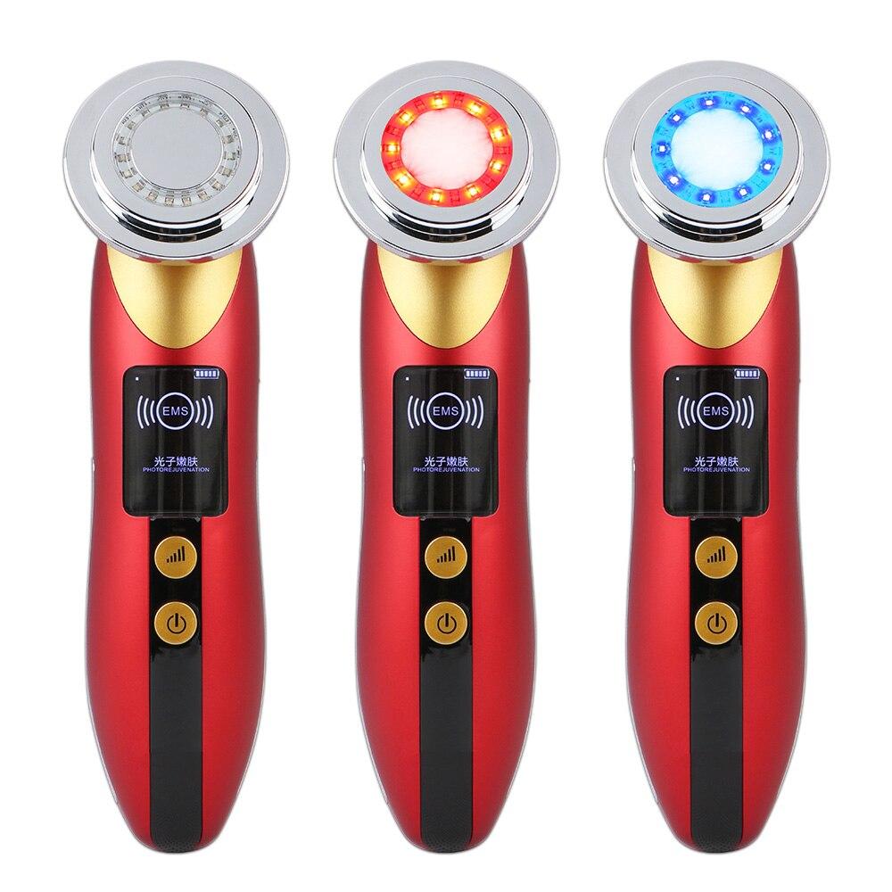 Blue & Red LED Light Therapy Photon Acne Treatment Ultrasonic Rechargeable EMS Beauty Face Lifting Facial Double Chin reducer