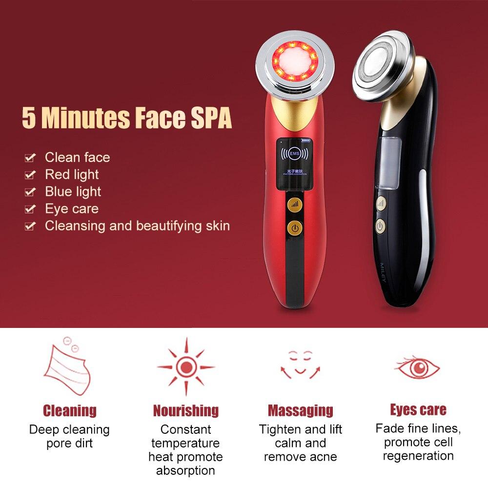 Blue & Red LED Light Therapy Photon Acne Treatment Ultrasonic Rechargeable EMS Beauty Face Lifting Facial Double Chin reducer