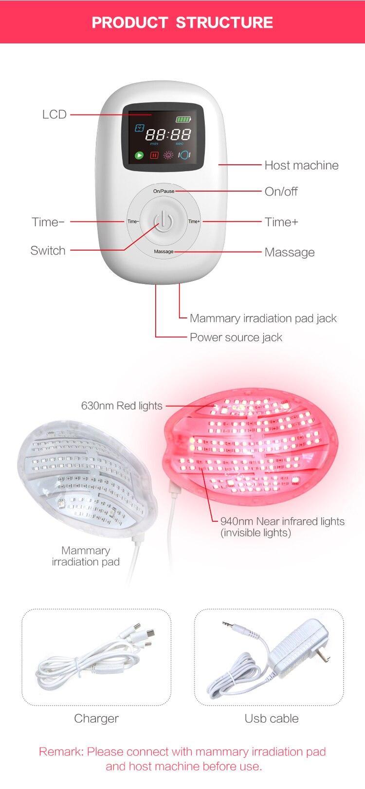 Breast enlargement breast care massager 940nm infrared red LED light therapy device physical therapy equipment for female use