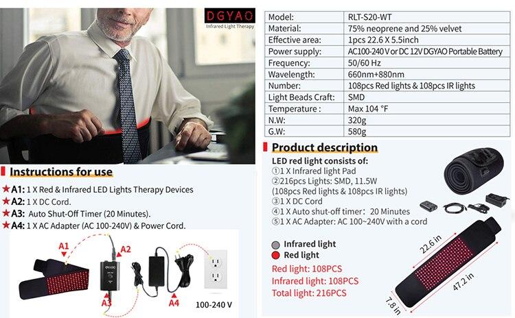 Near Infrared Light Therapy Red Light LED Devices Pads Wearable Wrap Heating Deep Penetrates Physiotherapy for Waist Pain Joint