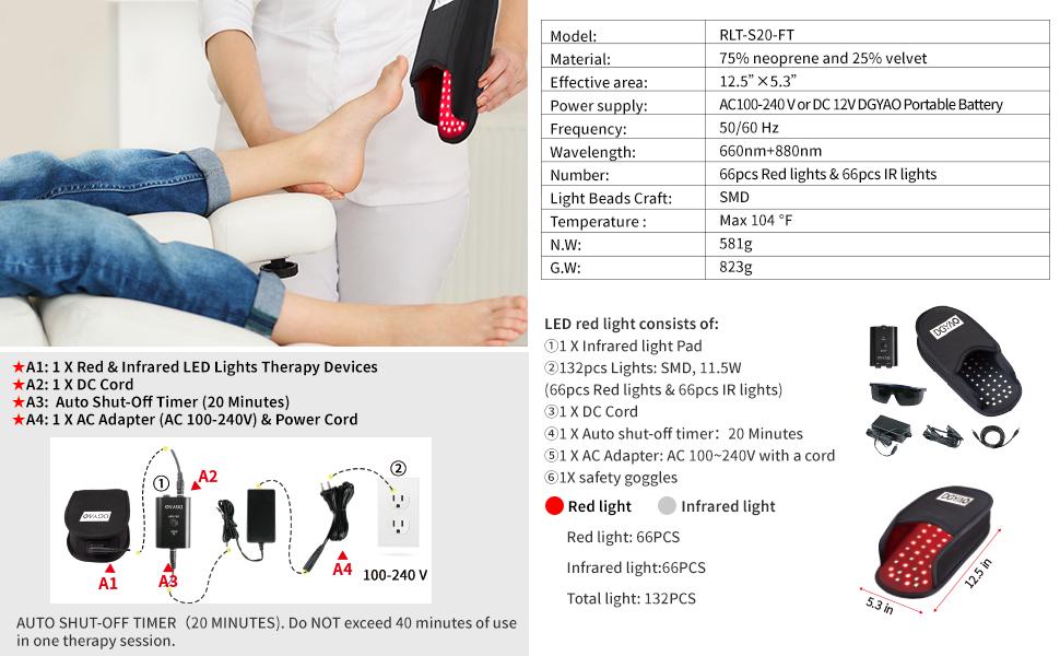 DGYAO Physiotherapy Apparatus 660nm RED LIGHT 880nm INFRARED LIGHT Therapy for Arthritis Foot Pain Relief Slipper Home Use