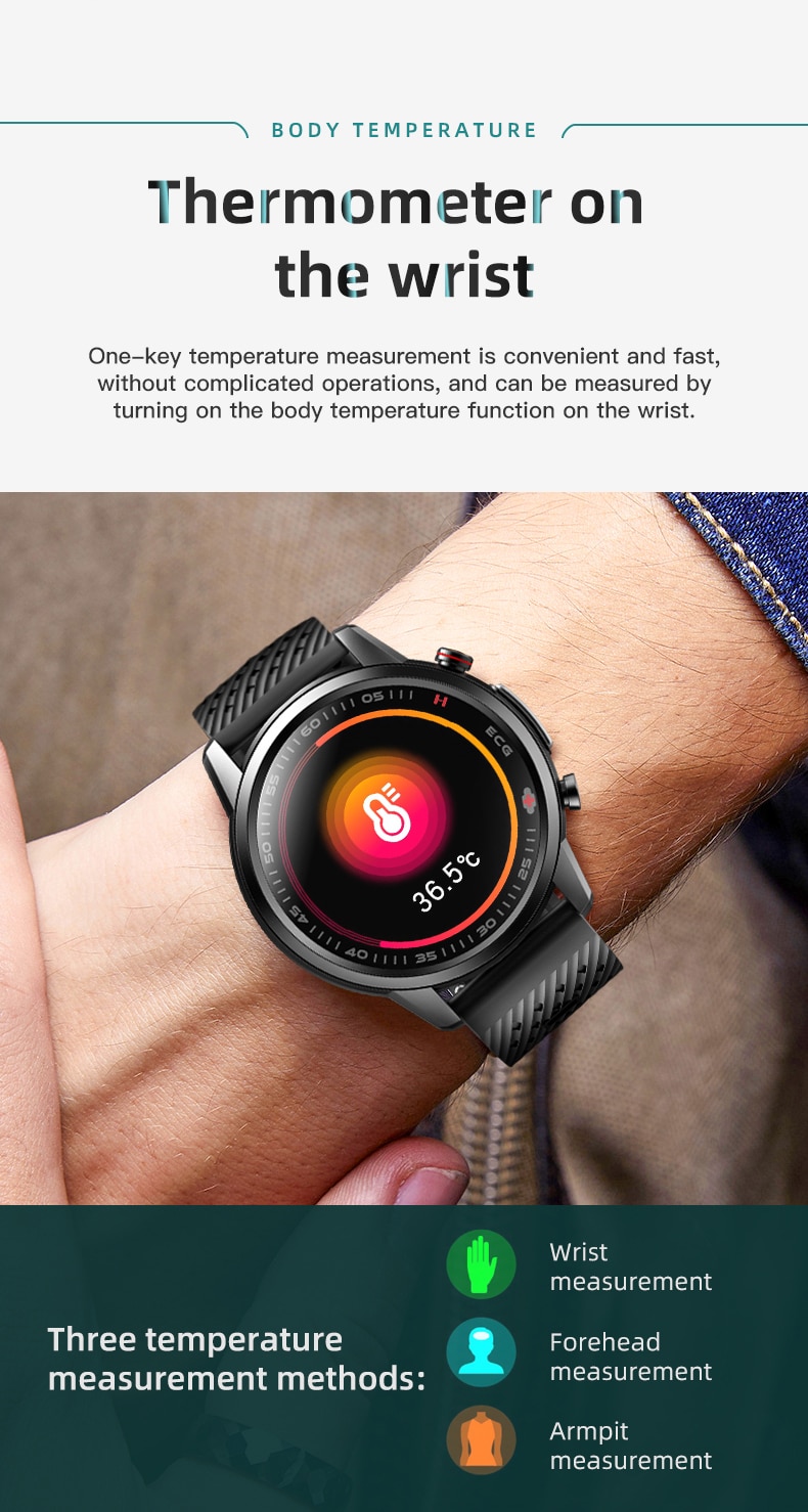 Vwar Health Smart Watch Sports Fitness Tracker Laser Treatment Body Temperature Measurement Blood Pressure Oxygen ECG Smartwatch