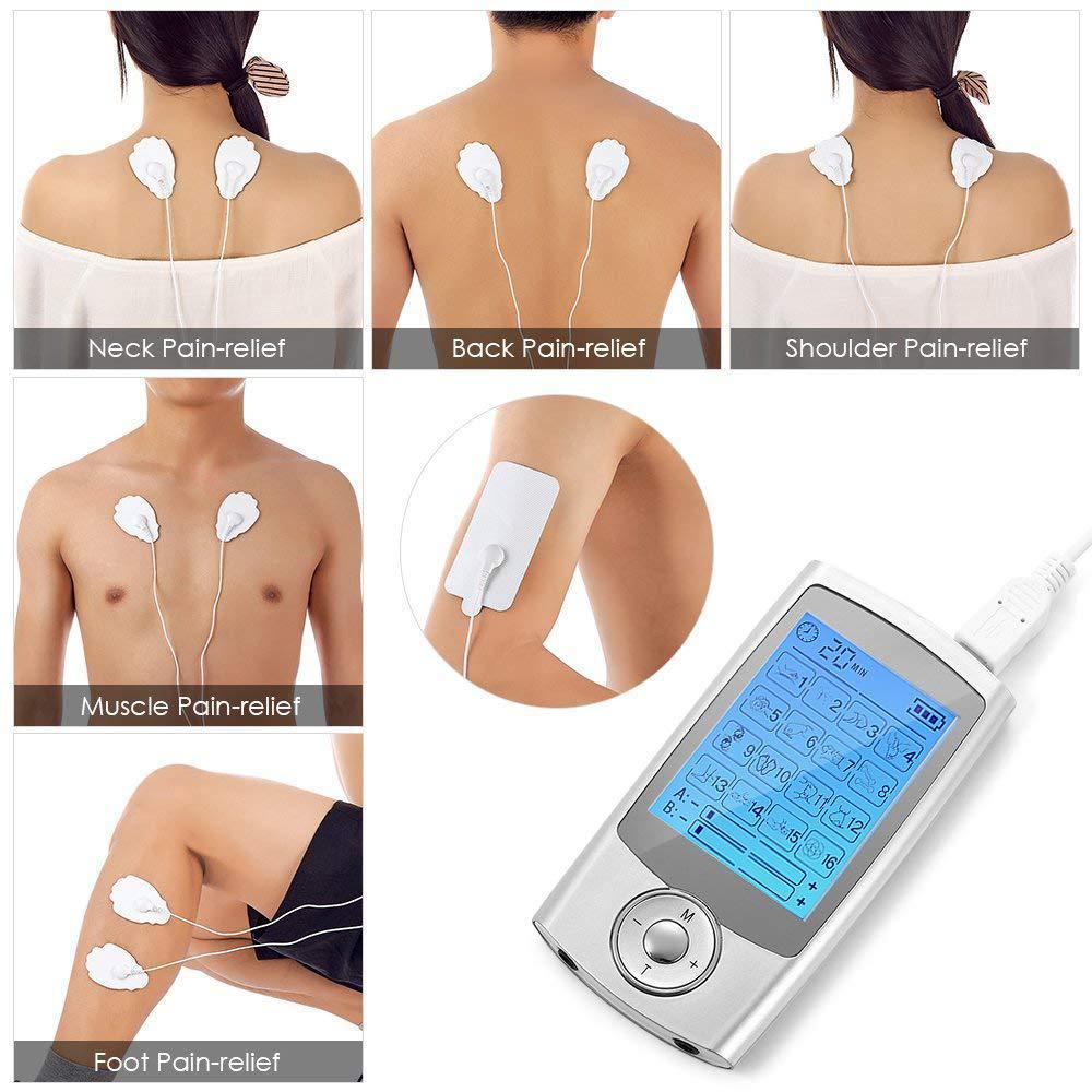 Dual Channel TENS Massager EMS Unit 16 Modes Muscle Stimulator for Pain Relief Therapy Electronic Pulse Muscle Machine 8 Pads