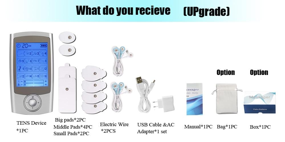 Dual Channel TENS Massager EMS Unit 16 Modes Muscle Stimulator for Pain Relief Therapy Electronic Pulse Muscle Machine 8 Pads