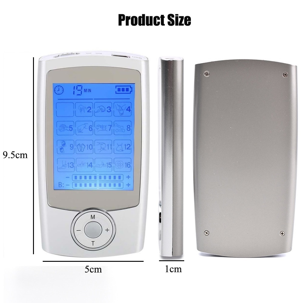 Dual Channel TENS Massager EMS Unit 16 Modes Muscle Stimulator for Pain Relief Therapy Electronic Pulse Muscle Machine 8 Pads