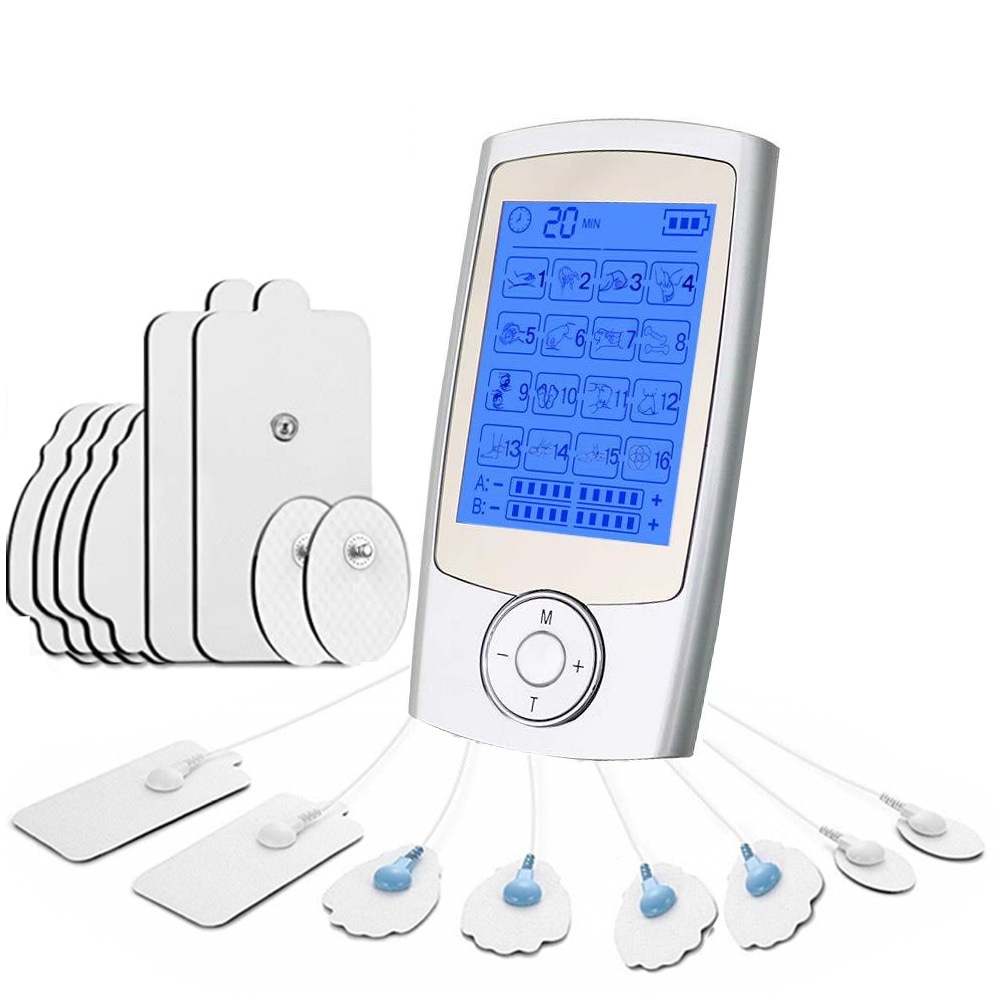 Dual Channel TENS Massager EMS Unit 16 Modes Muscle Stimulator for Pain Relief Therapy Electronic Pulse Muscle Machine 8 Pads