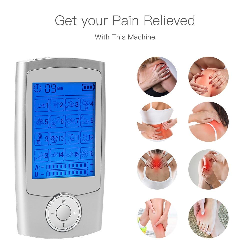Dual Channel TENS Massager EMS Unit 16 Modes Muscle Stimulator for Pain Relief Therapy Electronic Pulse Muscle Machine 8 Pads