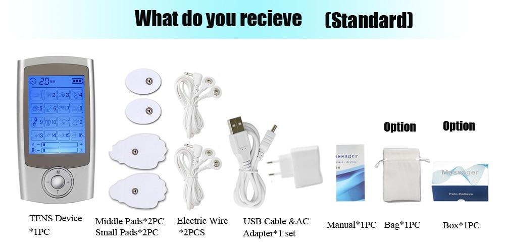 Dual Channel TENS Massager EMS Unit 16 Modes Muscle Stimulator for Pain Relief Therapy Electronic Pulse Muscle Machine 8 Pads