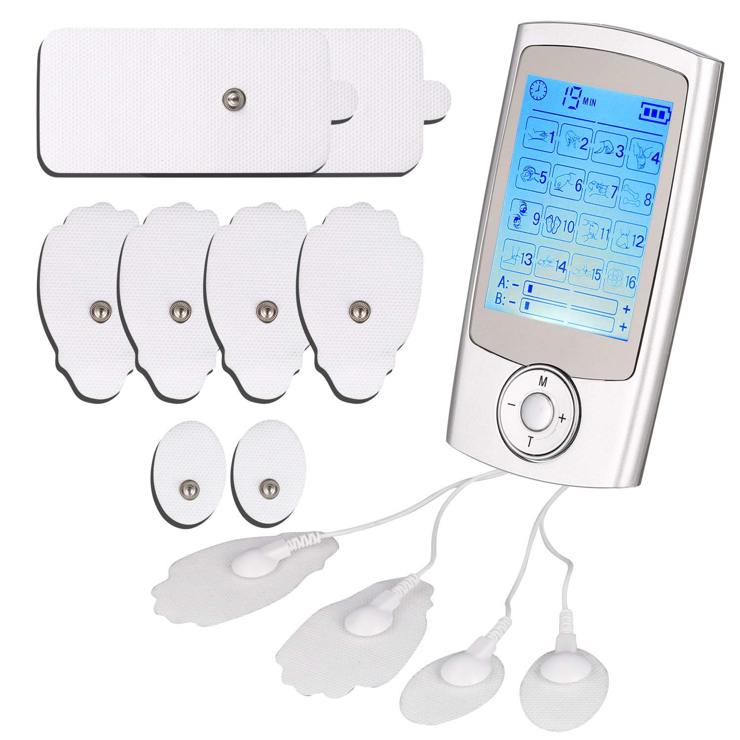 Dual Channel TENS Massager EMS Unit 16 Modes Muscle Stimulator for Pain Relief Therapy Electronic Pulse Muscle Machine 8 Pads