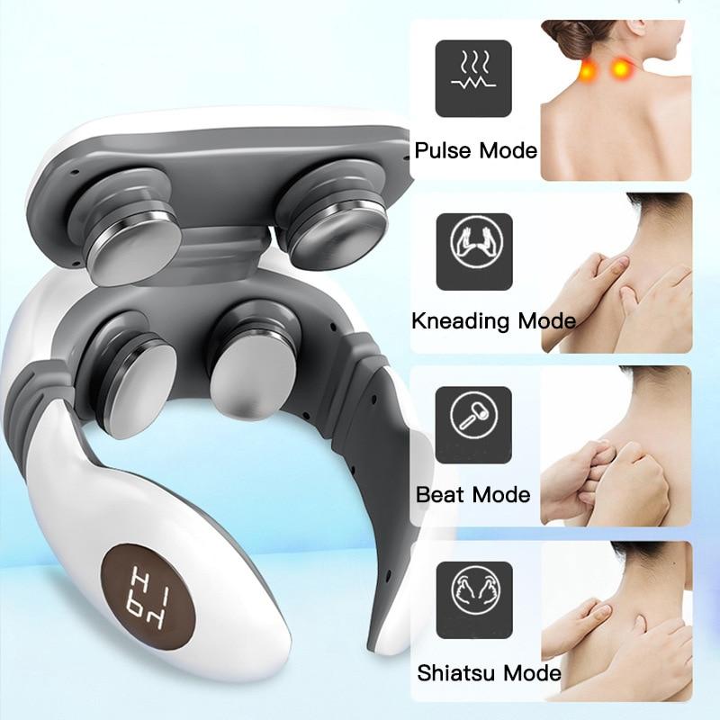 Smart Neck Massager Electric Back and Shoulder Cervical TENS Heat Massage Tool Pain Relief Relaxation Home Health Care Remote