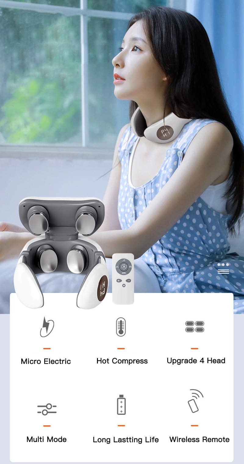 Smart Neck Massager Electric Back and Shoulder Cervical TENS Heat Massage Tool Pain Relief Relaxation Home Health Care Remote