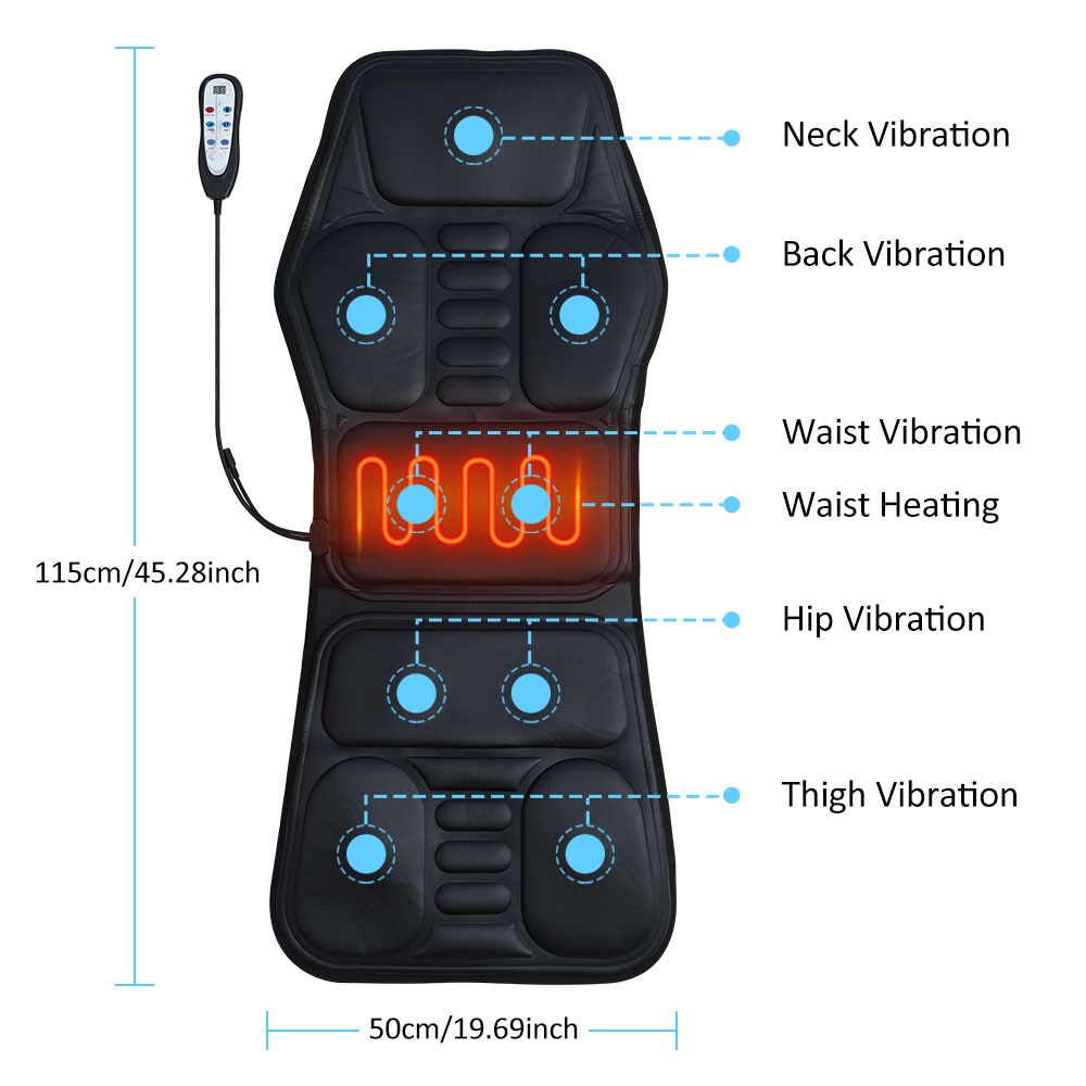 9 Motor Electric Vibrating Back Massager Chair Cussion Heating Pain Relief Mat Car Home Office Lumbar Neck Mattress