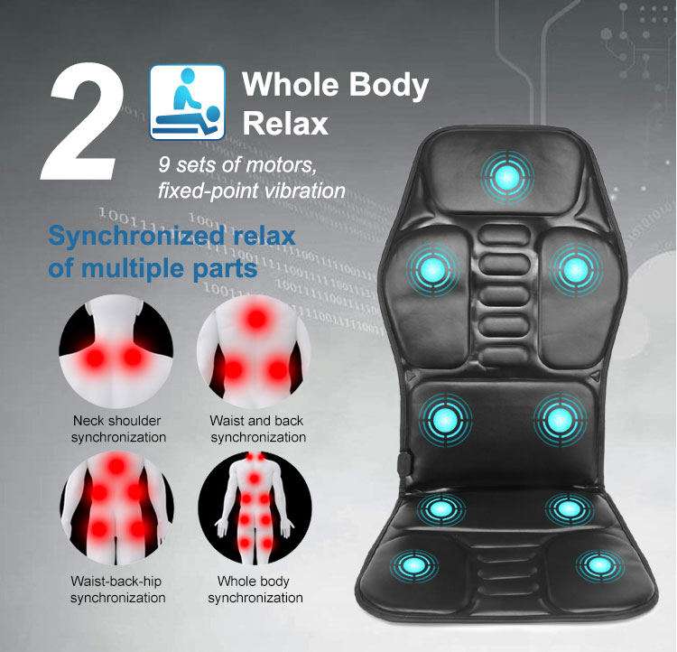 KLASVSA Electric Heating Vibrating Back Massager Chair In Car Home Office Lumbar Neck Mattress Pain Relief LED remote control