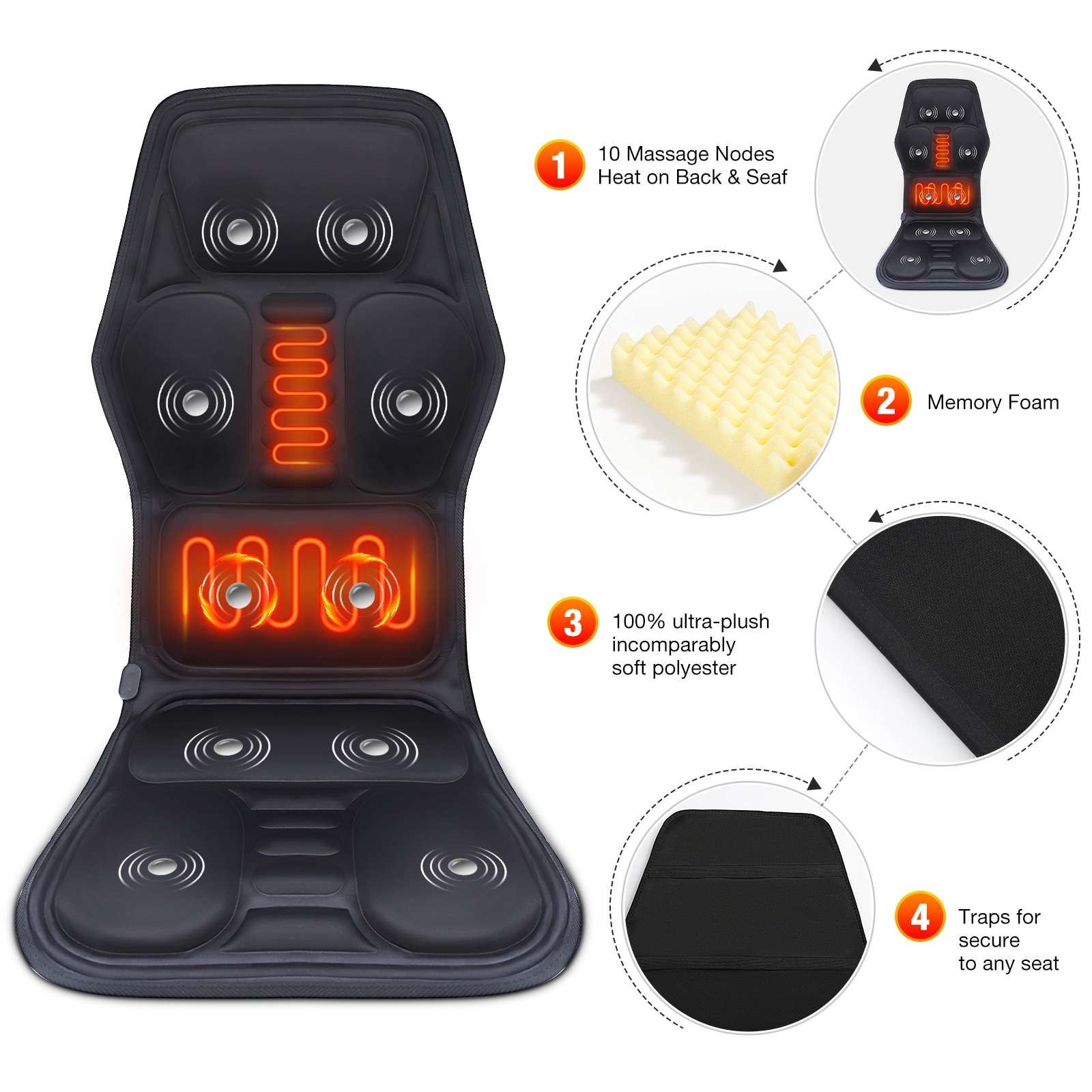 Electric Heating Vibrating Back Massager Waist Massage Cushion Full Body Massage Chair Kneading Pain Relief Car Home Office
