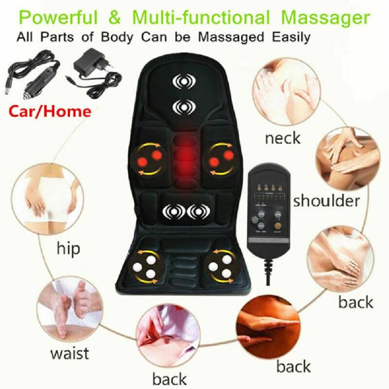 Electric Heating Vibrating Back Massager Chair Car Cushion Massage Heat Mat Seat Cover Cushion Neck Pain Relief Lumbar Support