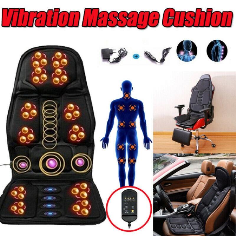 Electric Heating Vibrating Back Massager Chair Car Cushion Massage Heat Mat Seat Cover Cushion Neck Pain Relief Lumbar Support