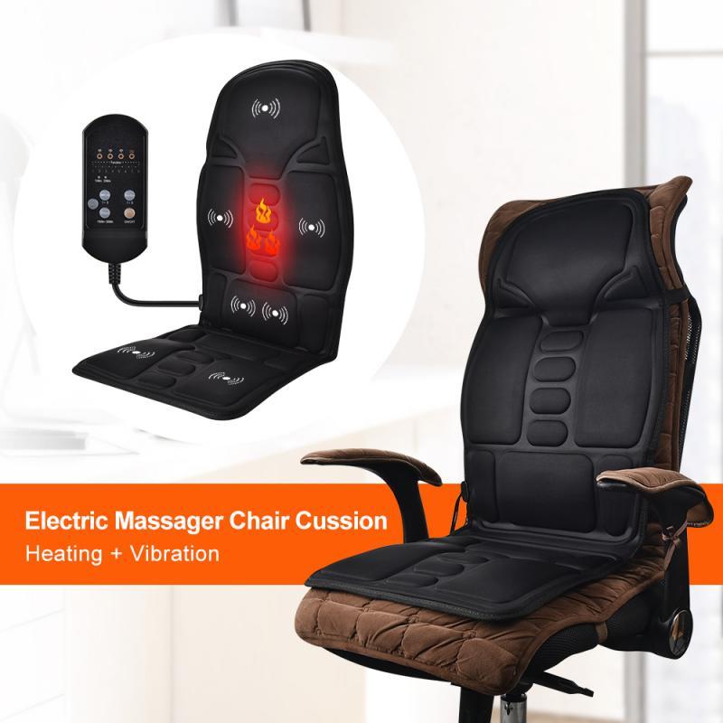 Electric Heating Vibrating Back Massager Chair Car Cushion Massage Heat Mat Seat Cover Cushion Neck Pain Relief Lumbar Support