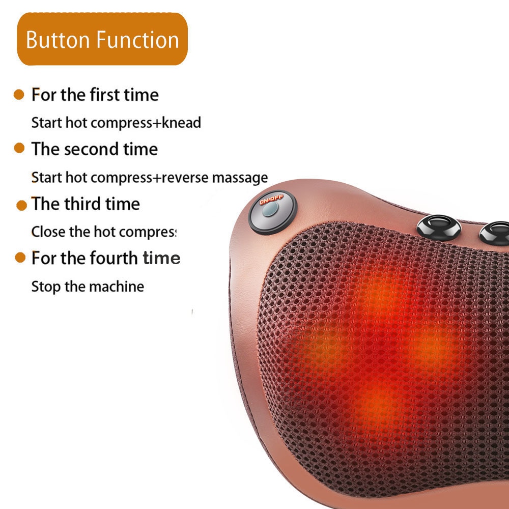 Head Massage Pillow Relax Vibrator Electric Shoulder Back Heating Kneading Infrared therapy shiatsu Neck Massager