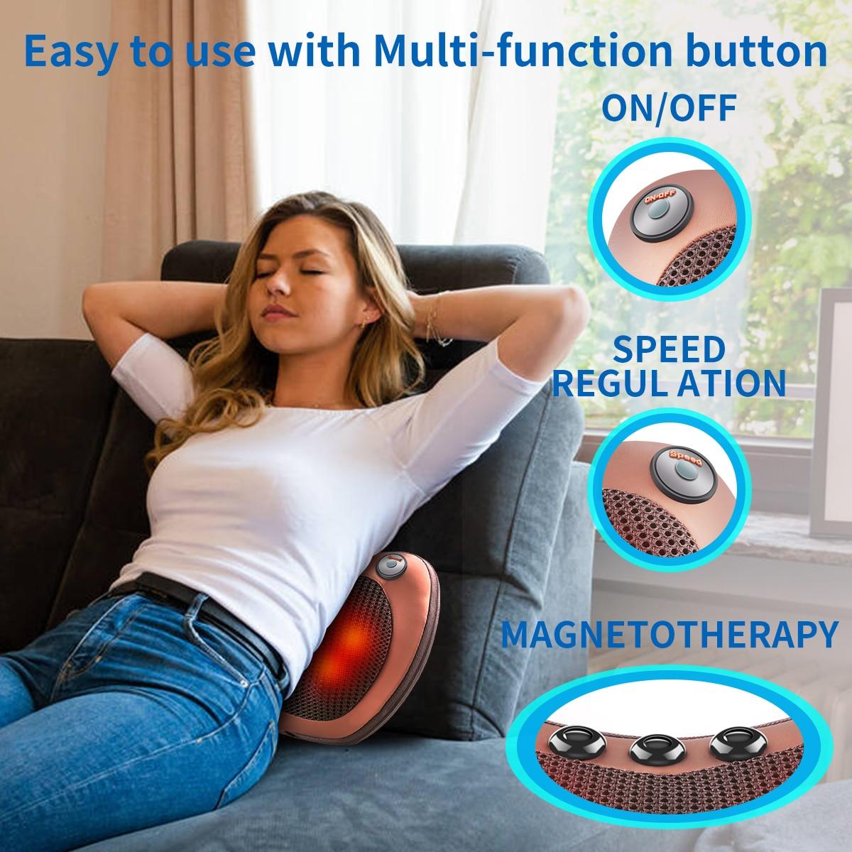 Electric Relaxation Massage Pillow Vibrator Neck Shoulder Back Heating Kneading Infrared therapy Massage Pillow