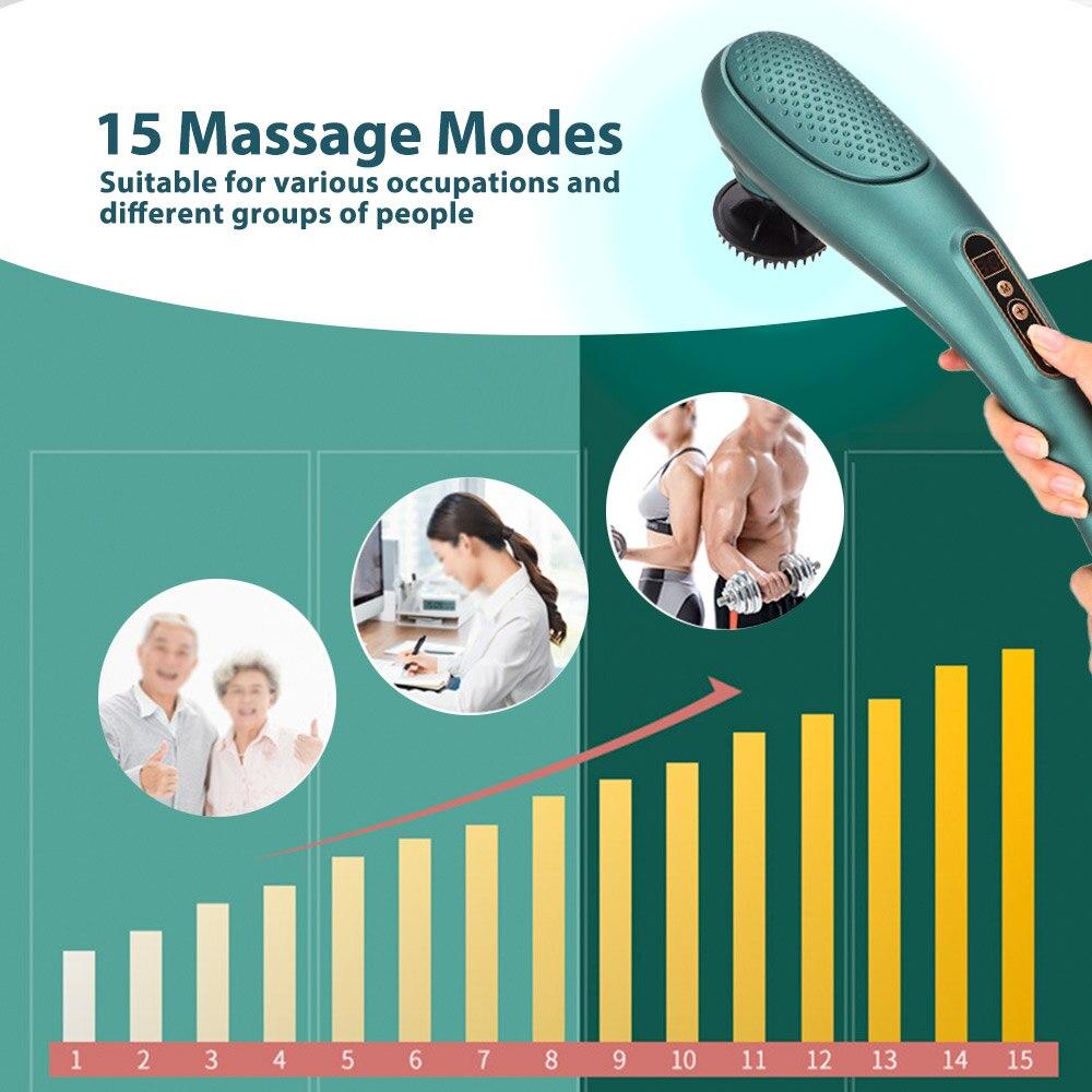 6 in 1 Rechargable Massage Stick for Muscles Neck Cordless Electric Body Massage Deep Tissue Back Heat Vibration Massager Hammer