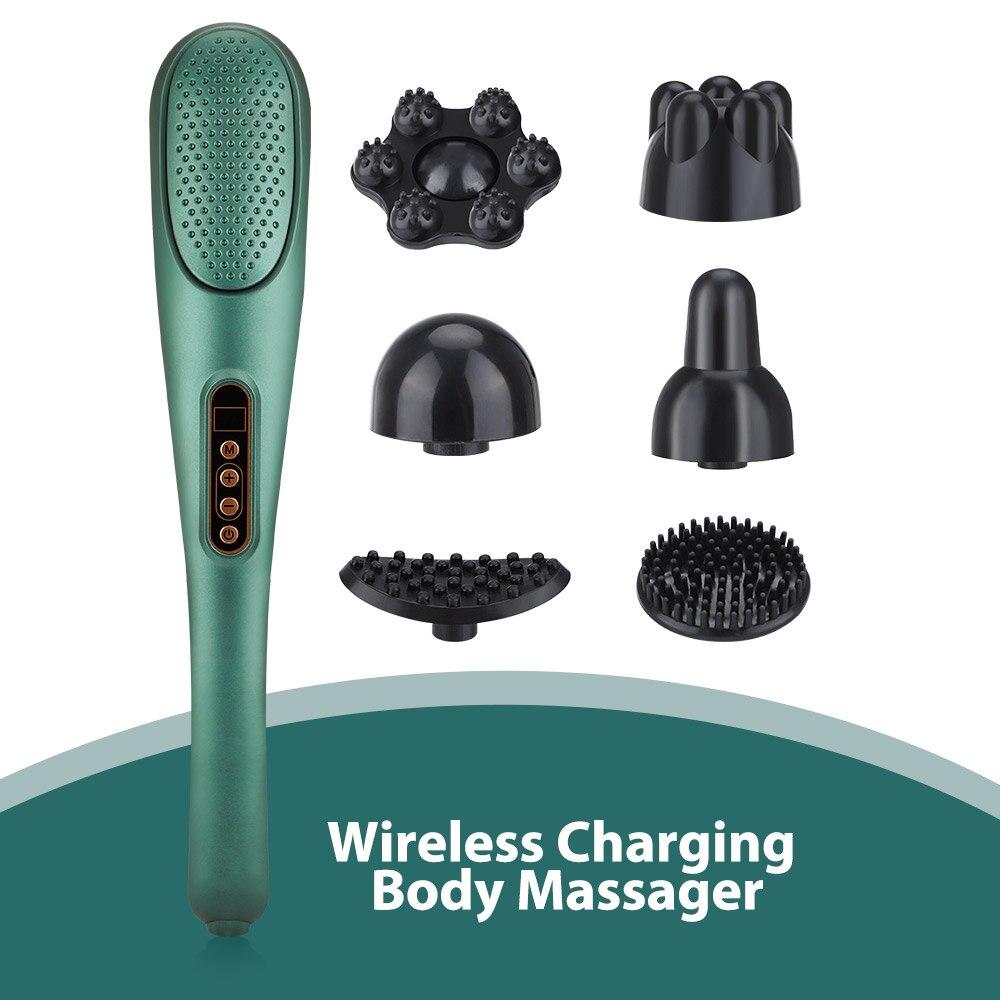 6 in 1 Rechargable Massage Stick for Muscles Neck Cordless Electric Body Massage Deep Tissue Back Heat Vibration Massager Hammer