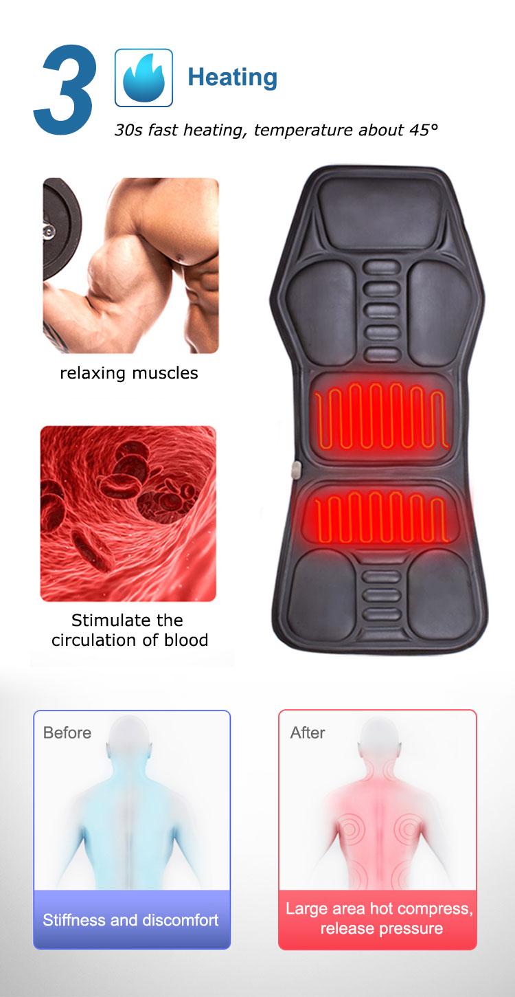 DARCON Electric Car Massage Chair Neck Back Massager Pad Heating Vibrating Body Massage Cusion Home Car charging Relax Mat