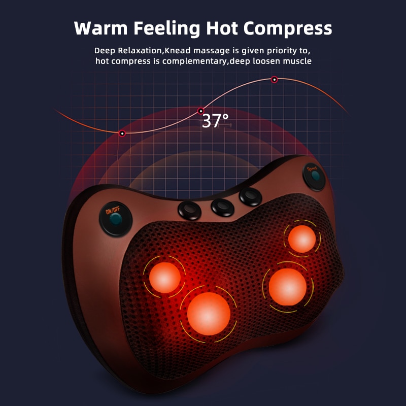 Electric Massage Pillow Vibrator Relaxation Shoulder Neck Back Body Heating Kneading Infrared Therapy for Shiatsu Neck Massager