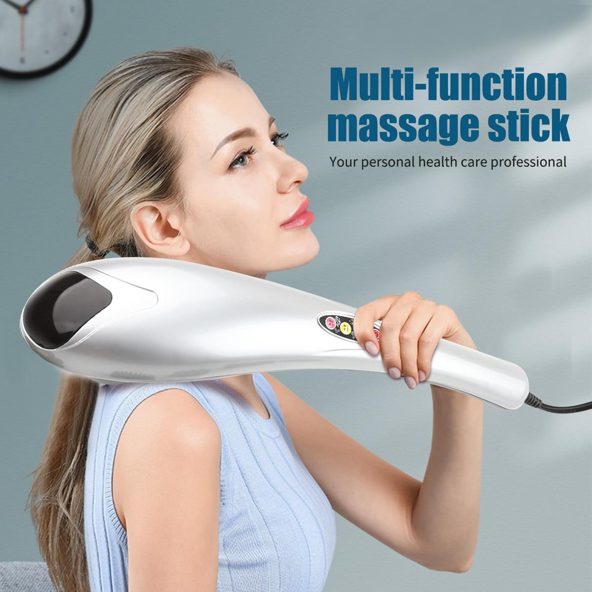 RUOKEY 6 head Electric Dolphin Massager luxury Back Massage Hammer Vibration Infrared Stick Roller Cervical Body Massager