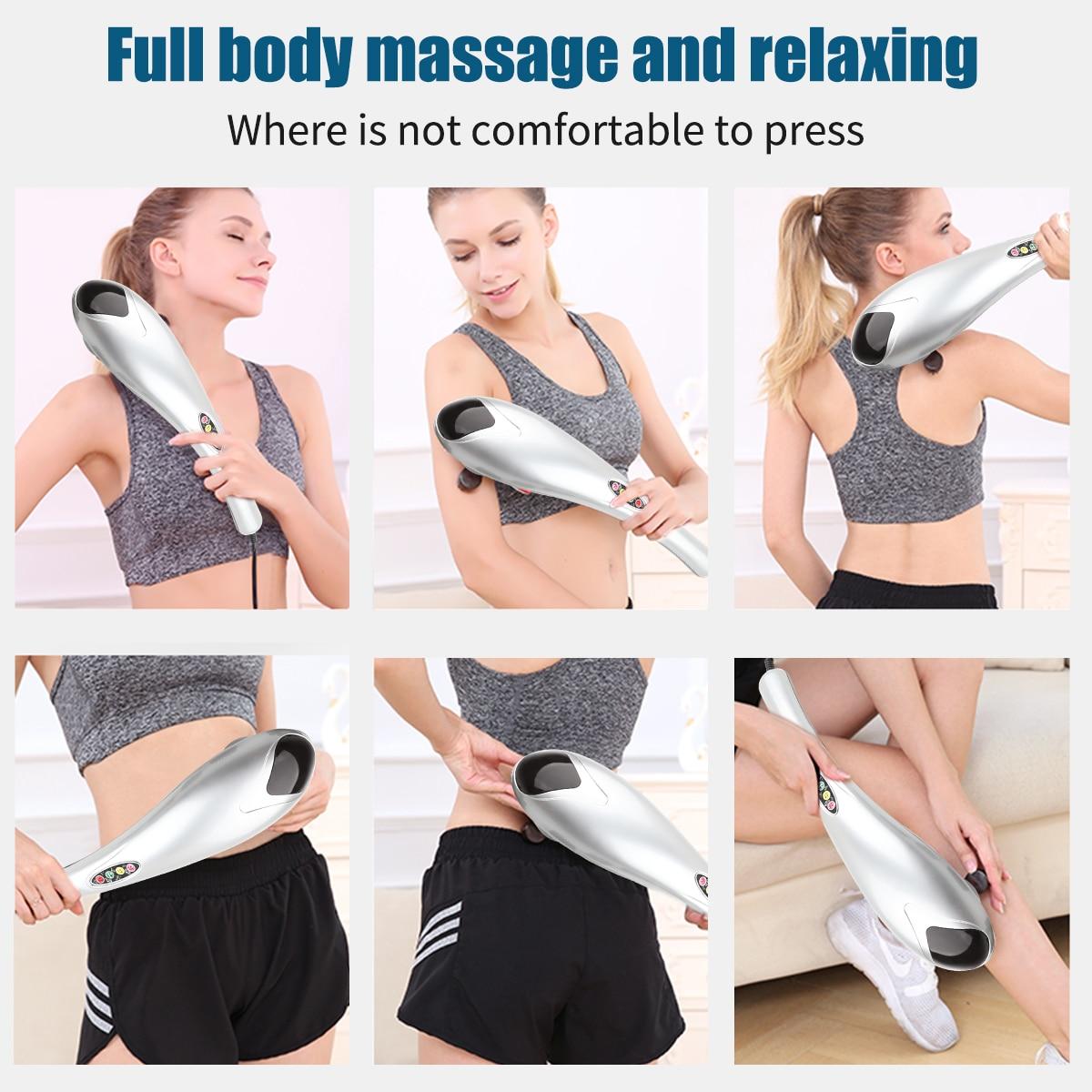 RUOKEY 6 head Electric Dolphin Massager luxury Back Massage Hammer Vibration Infrared Stick Roller Cervical Body Massager