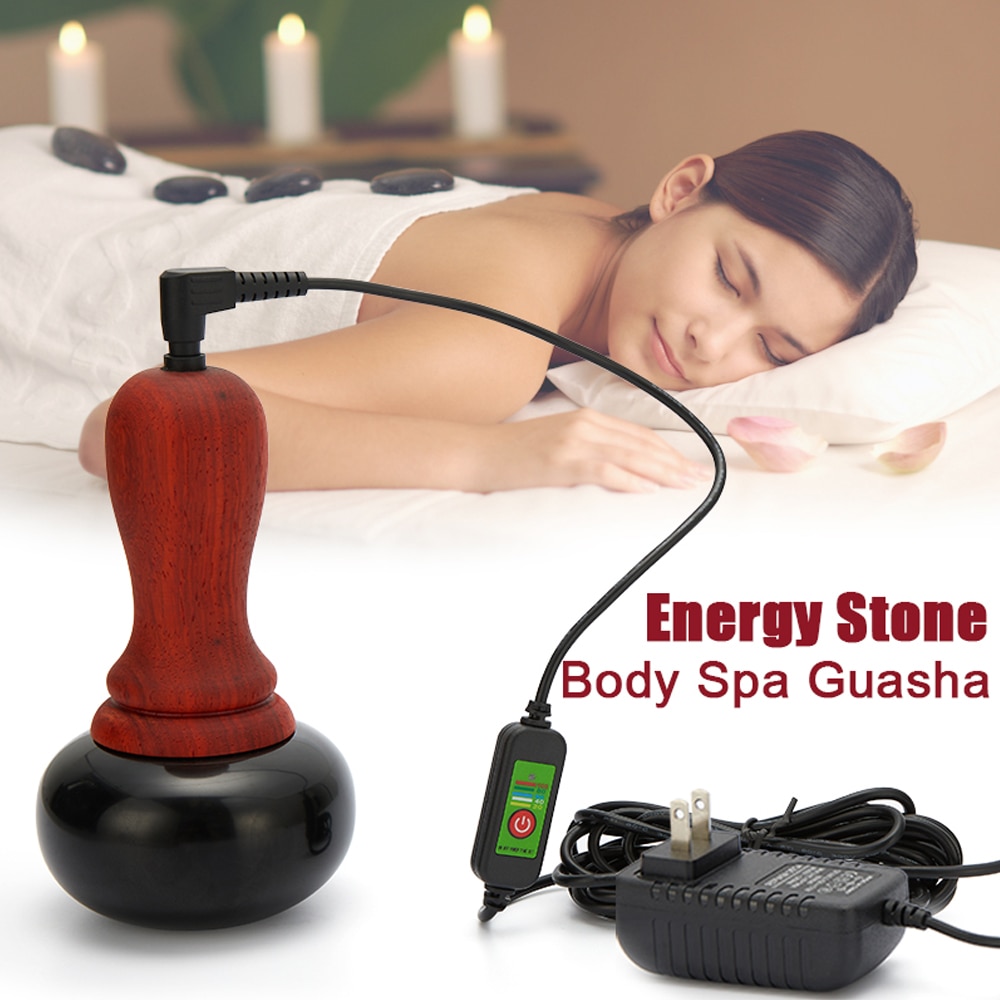 Hot Stone Electric Gua Sha Massager Natural Stone Needle GuaSha Scraping Back Neck Face Massage Relax Muscles Skin Lift Care Spa
