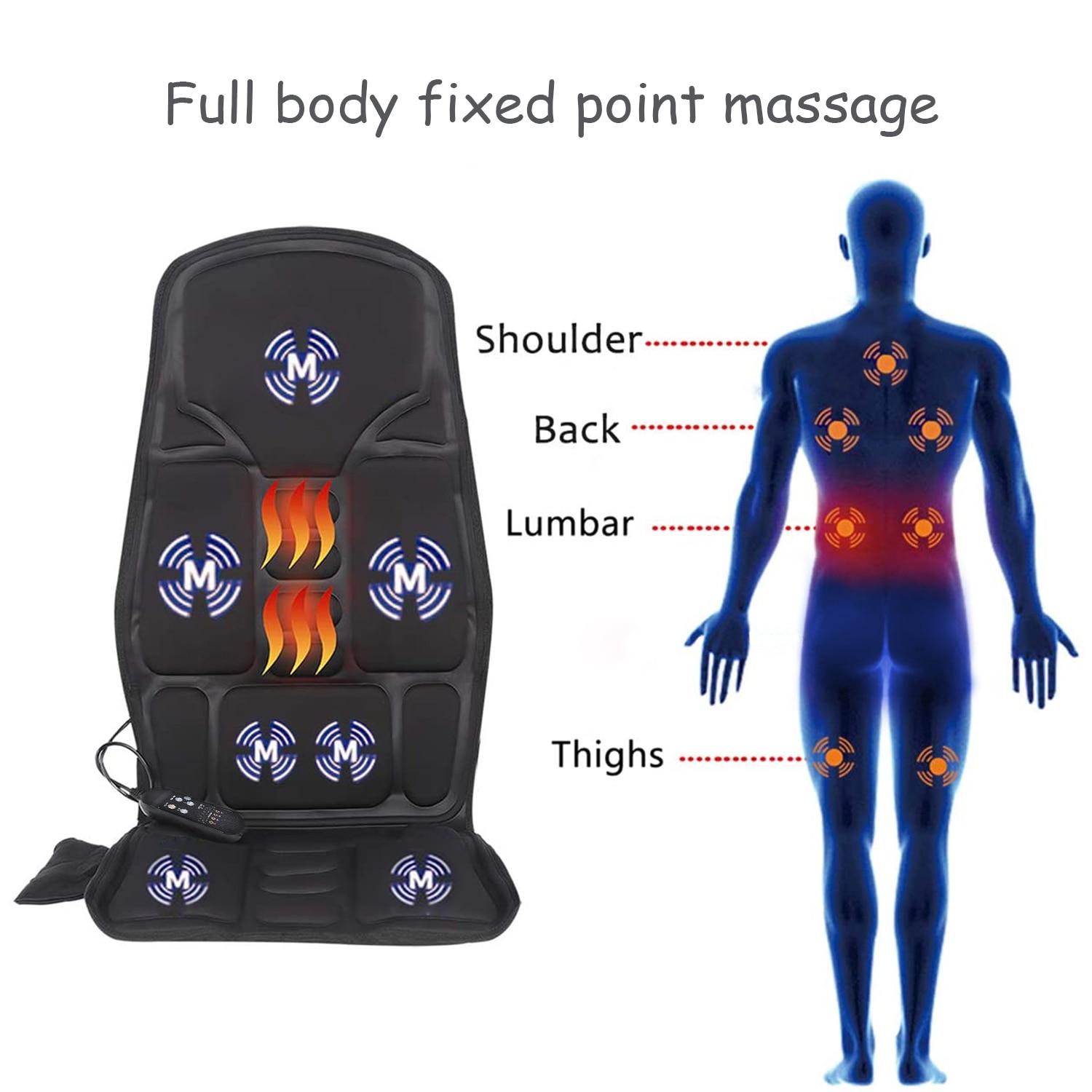 Electric Heating Back Massager Chair Pad Waist Body Massage Pain Relief Vibrating Massage Cushion for Car Home Office Chair